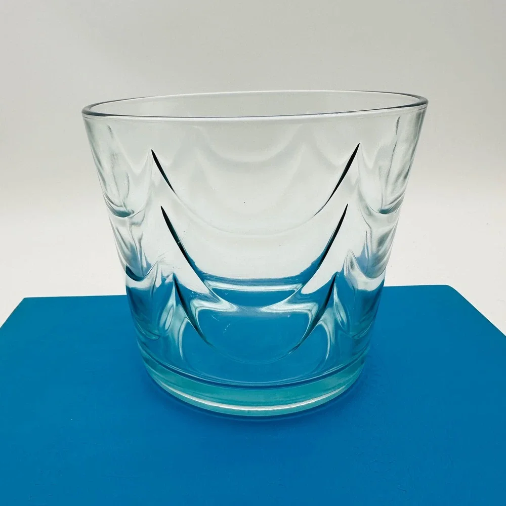 Vintage Jeanette Blue Glass Scalloped Draped Glass Ice Bucket Barware